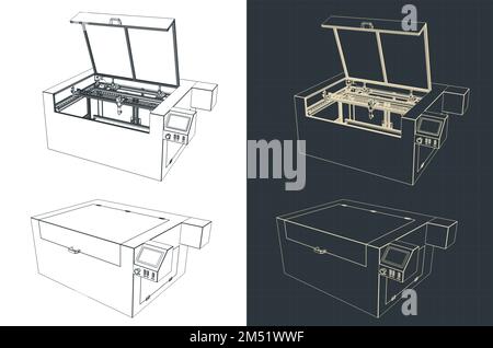 Illustration vectorielle stylisée des plans d'un couteau laser industriel Illustration de Vecteur