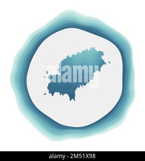 Logo Ibiza. Badge de l'île. Signe circulaire superposé autour de la forme de la bordure d'Ibiza. Illustration vectorielle moderne. Illustration de Vecteur