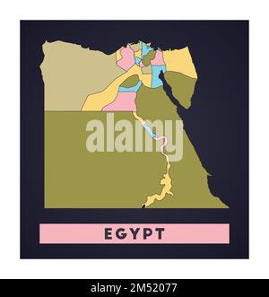Carte de l'Égypte. Affiche pays avec régions. Forme de l'Égypte avec nom de pays. Illustration vectorielle artistique. Illustration de Vecteur