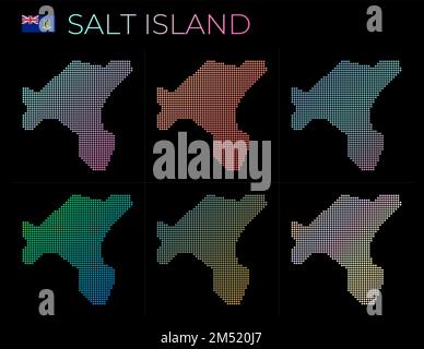 Ensemble de cartes en pointillés de Salt Island. Carte de sel en pointillé. Bordures de l'île remplies de beaux cercles dégradés lisses. Illustrati de vecteur superbe Illustration de Vecteur