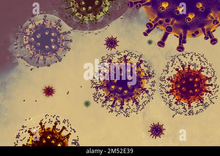 Concept de cellules de pandémie de virus ou de molécule de bactéries. Germes, bactéries, organismes infectés par des cellules Banque D'Images