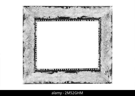 Cadre photo en bois gris rectangulaire grunge bordure moderne texturée isolée Banque D'Images
