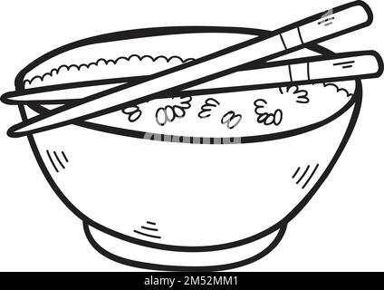 Bol De Riz Dessiné à La Main Et Baguettes Illustration De La Cuisine  Chinoise Et Japonaise