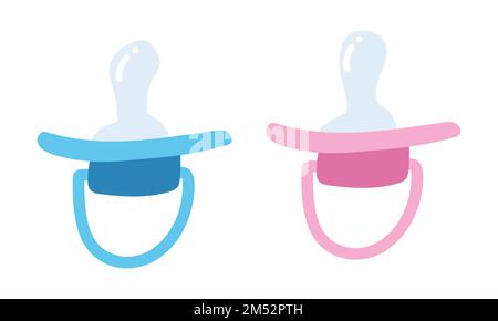 Ensemble de sucettes clipart bleu et rose pour bébé. Sucette orthodontique simple mignonne mamelon de soin factice pour nouveau-né enfant illustration vectorielle plate Illustration de Vecteur