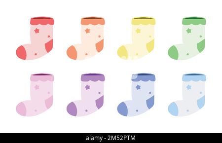 Ensemble de chaussettes colorées pour bébé clipart. Illustration simple de la petite chaussette pour nouveau-né à motif vectoriel plat. Chaussettes en coton pour tout-petits pour la douche de bébé ou l'anniversaire Illustration de Vecteur