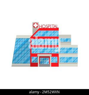 Hôpital de style plat isolé sur fond blanc Illustration vectorielle. Protection de la santé médicale traitement des maladies, blessures, hospitalisation se Illustration de Vecteur
