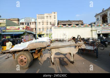 La vieille ville animée de Madurai, Tamil Nadu, Inde. Banque D'Images