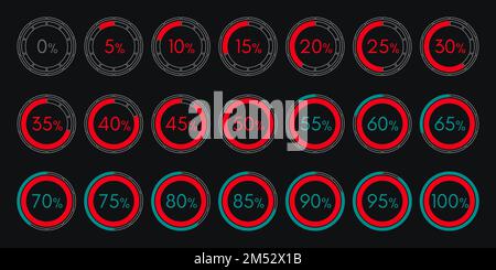 Définir des graphiques de collection numérique infographiques Illustration vectorielle isolée. 0 5 10 15 20 25 30 35 40 45 50 55 60 65 70 75 80 85 90 95 100 pour cent. Illustration de Vecteur
