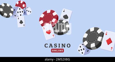 Composition de casino avec 3D jetons de rendu, dés anf as cartes, vol dynamique dans l'air, jeu d'oléine Illustration de Vecteur