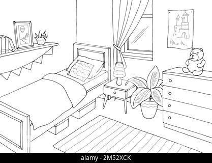 Image de la chambre des enfants noir blanc intérieur dessin d'illustration vecteur Illustration de Vecteur