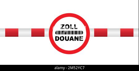 Dessin animé ancien panneau de zoll douane. Panneau de route Vector, panneau de douane Translation for zoll, rond rouge. Zoll et Douane signifient tous deux un péage en anglais. conce Banque D'Images