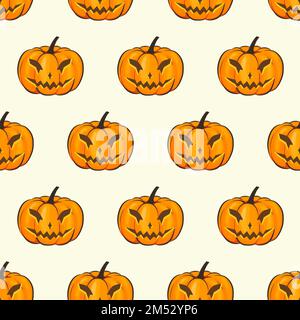 Papier peint de papier peint isolé à motif d'Halloween sans couture avec des citrouilles terribles dans Un style de dessin animé. Illustration vectorielle du thème Halloween pour vos projets Illustration de Vecteur