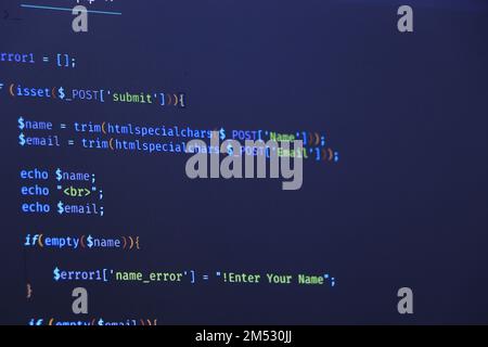 HTML5 menu principal dans l'éditeur de code pour le développement de site Web, Banque D'Images