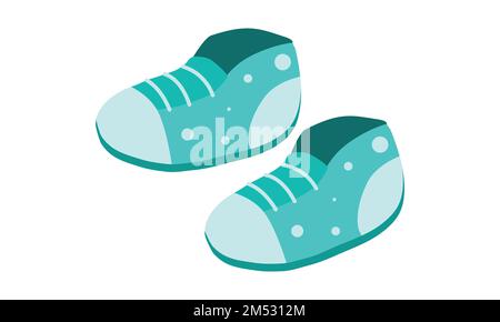 Chaussures pour bébé clipart. Illustration simple et mignonne de chaussures ou de baskets vertes à motif vectoriel plat. Chaussons, chaussures de bébé style dessin animé. Enfants, douche de bébé, nouveau-né Illustration de Vecteur