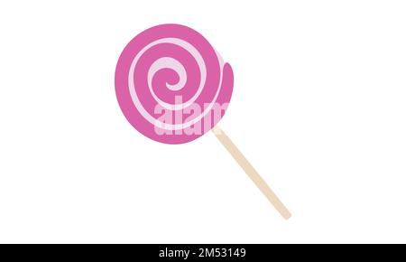 Clipart à volutes douces. Simple mignon bonbon rond sur plastique bâton plat illustration vectorielle isolée sur blanc. Bonbons à sucre dur torsadés Illustration de Vecteur