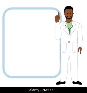 Un médecin mâle noir, vétérinaire donnant un conseil avec un ballon de parole Banque D'Images