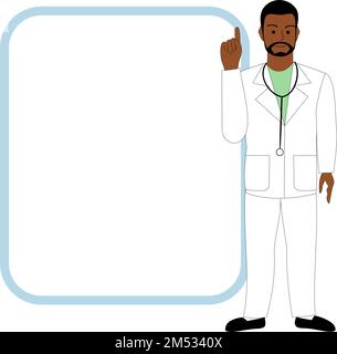 Un médecin mâle noir, vétérinaire donnant un conseil avec un ballon de parole Banque D'Images