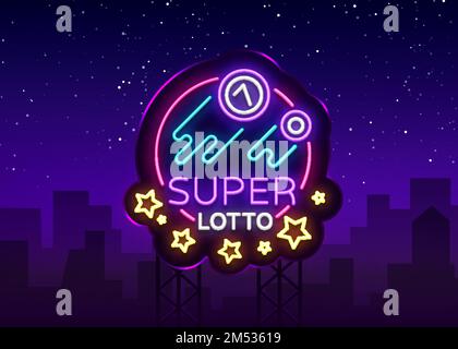 Panneau néon Super loto. Logo lotto de bingo dans un style néon, symbole lumineux, lototron, bannière néon, publicité de nuit lumineuse pour vos projets. Vecteur Illus Illustration de Vecteur