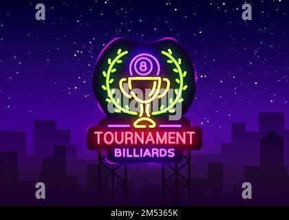 Logo du tournoi de billard dans un style néon. Neon Sign Design Template pour Billiard Club, Bar, Light Banner, Night Neon Advertising, Design Element, Baugh Illustration de Vecteur