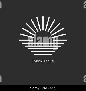 ligne de soleil et de mer logo minimal, icône d'été, paysage marin, soleil et tatouage d'océan, icône de vecteur vintage Illustration de Vecteur