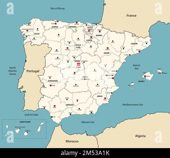 Carte de l'Espagne avec les pays voisins. Illustration vectorielle Illustration de Vecteur