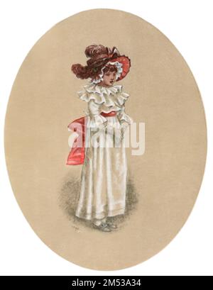 En attente de dessin de craie colorée par Kate Greenaway du livre « Kate Greenaway » de Marion Harry Spielmann, 1858-1948; et George Somes Layard, publié par G.P. Les fils de Putnam à New York et A et C. Black à Londres en 1905 Banque D'Images