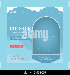 Modèle de publication sur les réseaux sociaux de la vente Winer. .Vente de Noël remise médias sociaux promotion Design. Illustration de Vecteur