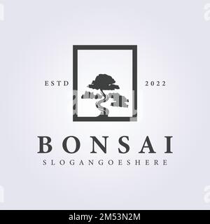 Un logo avec la silhouette d'une route avec un arbre bonsaï - concept de design de logo Illustration de Vecteur