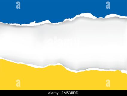 Arrière-plan en papier déchiré avec couleurs de drapeau ukrainien. illustration de papier déchiré avec un emplacement pour votre image ou votre texte. Modèle de bannière expressive. Illustration de Vecteur