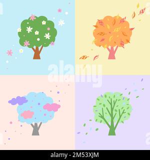 Illustration vectorielle dans des couleurs pastel. Saisons arbres à différentes périodes de l'année Illustration de Vecteur