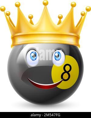 Couronne d'or sur une boule de billard avec visage souriant Illustration de Vecteur