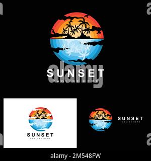 Logo Sunset Beach, illustration Seascape, vecteur de vacances Red Day Illustration de Vecteur