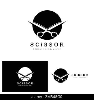 Ciseaux logo Design, Vector Illustration Cutting Tool icône autocollant bannière et marque de Barber Company Illustration de Vecteur