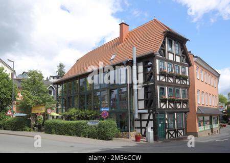 Maison à colombages Restaurant Glaswerk, Bad Schwalbach, Taunus, Hesse, Allemagne Banque D'Images