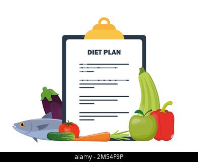 Liste de contrôle du régime alimentaire. Alimentation saine et planification de régime, régime, alimentation. Illustration vectorielle de style plat Illustration de Vecteur