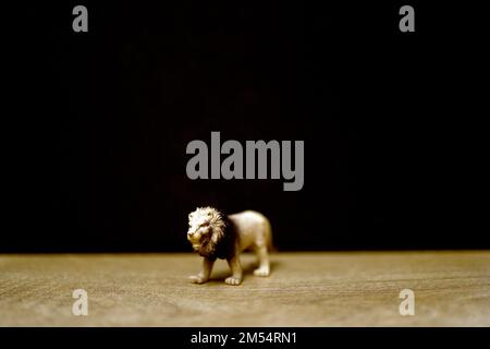 Groupe de jouets animaux de la jungle isolés sur fond noir. Jouets en plastique pour animaux. Protection de l'animal. Jouet pour enfants. Banque D'Images