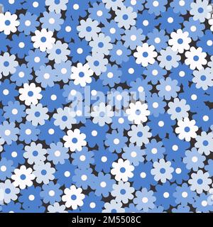 Joli motif fleuri sans couture. Fleurs abstraites superposées en bleu et blanc. Fleurs de lin. Idéal pour les tissus de mode, les textiles et les vêtements de bébé Banque D'Images