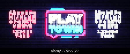 Jouez pour gagner le signe néon. Texte de jeu, Casino, élément de conception de Paris, panneau de néons de nuit. Illustration vectorielle. Modification du symbole néon de texte. Illustration de Vecteur