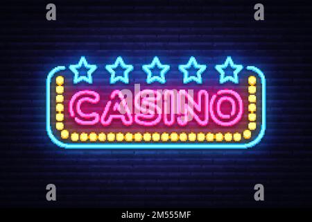 Casino Neon modèle de conception de vecteur de signe. Casino néon logo, lumière bannière design élément coloré design moderne tendance, nuit lumineuse publicité, lumineux Illustration de Vecteur