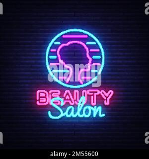 Modèle de design vectoriel de l'enseigne du salon de beauté. Salon de beauté néon logo, lumière bannière design élément coloré moderne design tendance, nuit lumineuse publicité, Illustration de Vecteur