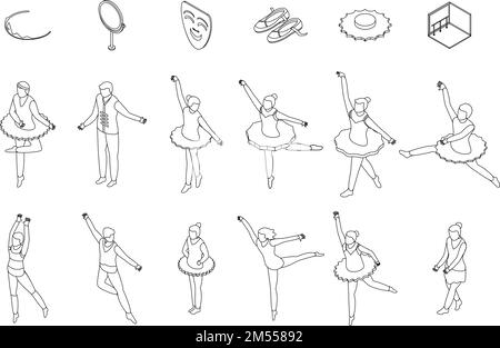 Jeu d'icônes de ballet. Ensemble isométrique d'icônes vectorielles de ballet pour la conception de sites Web isolée sur fond blanc Illustration de Vecteur