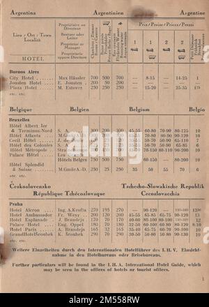 Hotel Guide of the International Hotelman's Association Köln / Cologne 1937 / Hotelführer des Internationalen Hotelbesitzer - Vereins Cologne / pour nos clients / für unsere Gäste . / Guide des Hôtels de l'Union internationale Hoteliére / Guide degli Alberghi dell'Unione Internazionale Alberghiera / Colognia / pour nos Hotes / per i nostri OSPITI / Brochure Vintage Tarifs / les prix sont à lire dans la monnaie des pays respectifs / I prezzi s intendono nella valuta del paese / Die Preise verstehen sich in der Währung des Landes / les prix s entendent en monnaie nationale Banque D'Images