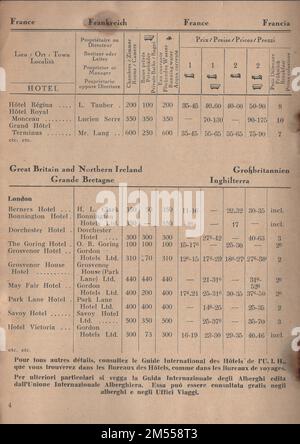 Hotel Guide of the International Hotelman's Association Köln / Cologne 1937 / Hotelführer des Internationalen Hotelbesitzer - Vereins Cologne / pour nos clients / für unsere Gäste . / Guide des Hôtels de l'Union internationale Hoteliére / Guide degli Alberghi dell'Unione Internazionale Alberghiera / Colognia / pour nos Hotes / per i nostri OSPITI / Brochure Vintage Tarifs / les prix sont à lire dans la monnaie des pays respectifs / I prezzi s intendono nella valuta del paese / Die Preise verstehen sich in der Währung des Landes / les prix s entendent en monnaie nationale : GB , UK Banque D'Images