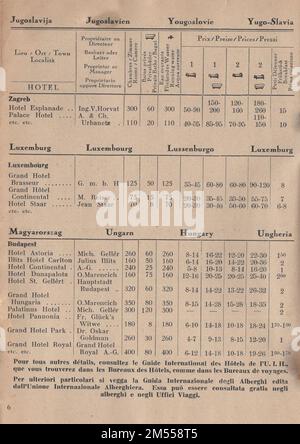 Hotel Guide of the International Hotelman's Association Köln / Cologne 1937 / Hotelführer des Internationalen Hotelbesitzer - Vereins Cologne / pour nos clients / für unsere Gäste . / Guide des Hôtels de l'Union internationale Hoteliére / Guide degli Alberghi dell'Unione Internazionale Alberghiera / Colognia / pour nos Hotes / per i nostri OSPITI / Brochure Vintage Tarifs / les prix sont à lire dans la monnaie des pays respectifs / I prezzi s intendono nella valuta del paese / Die Preise verstehen sich in der Währung des Landes / les prix s entendent en monnaie nationale Luxembourg Banque D'Images