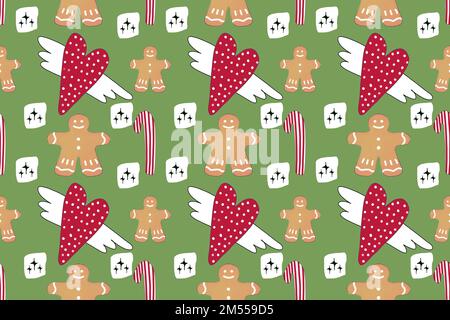 Motif de Noël sans coutures. Motif avec éléments de Noël sur fond blanc. Design pour l'emballage, le textile et la toile. Banque D'Images