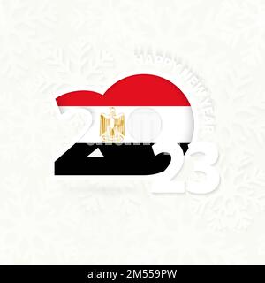 Nouvel an 2023 pour l'Egypte sur fond de flocon de neige. Saluez l'Égypte avec le nouvel an 2023. Illustration de Vecteur