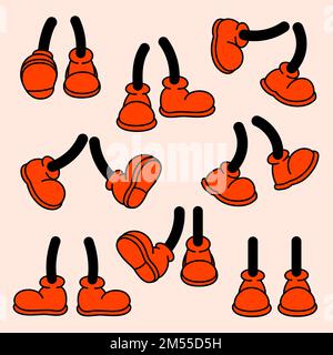 Pattes de dessin animé rétro dans des chaussures. Vintage 50s, 60s pieds de style comique. Illustration vectorielle de dessin animé. Illustration de Vecteur