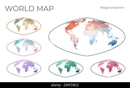 Jeu de cartes à faible Poly World. Projection eumorphique de Boggs. Collection de cartes du monde en style géométrique. Illustration vectorielle. Illustration de Vecteur