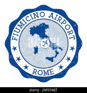 Aéroport Fiumicino timbre Rome. Logo rond de l'aéroport de Rome avec emplacement sur la carte de l'Italie marquée par un avion. Illustration vectorielle. Illustration de Vecteur