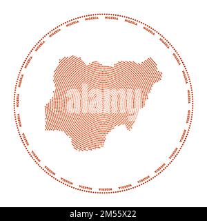 Logo rond Nigeria. Forme de style numérique du Nigeria en cercle pointillé avec le nom du pays. Icône Tech du pays avec des points dégradés. Illustration de Vecteur